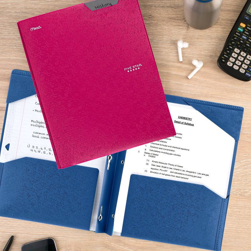 slide 8 of 8, Five Star 2 Pocket Plastic Folder with Prongs Pink, 1 ct