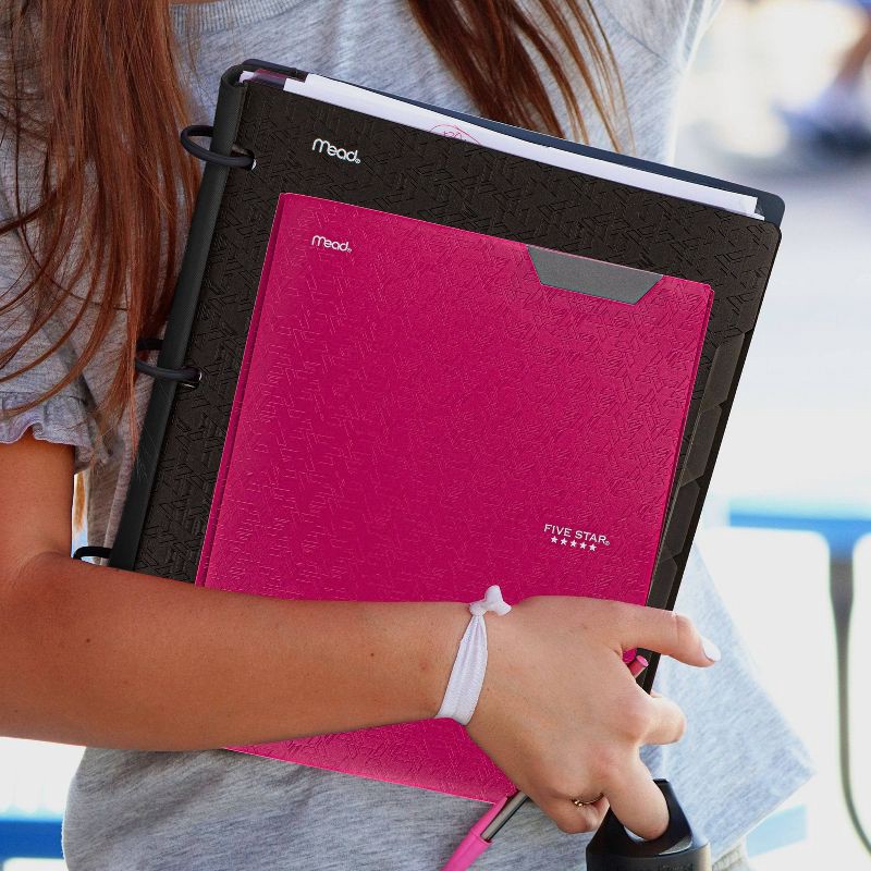 slide 7 of 8, Five Star 2 Pocket Plastic Folder with Prongs Pink, 1 ct