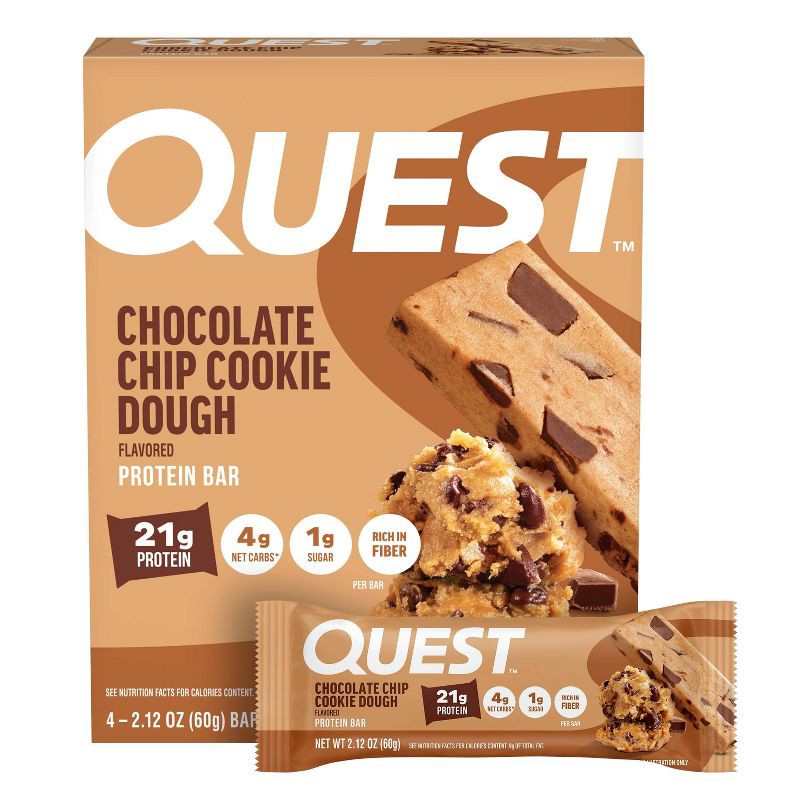 slide 1 of 7, Quest Nutrition Chocolate Chip Cookie Dough Whey Protein Bars - 21g Protein - 4ct, 21 gram, 4 ct