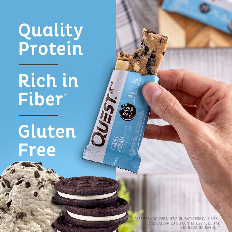 slide 4 of 7, Quest Nutrition Cookies & Cream Whey Protein Bars - 21g Protein - 4ct, 21 gram, 4 ct