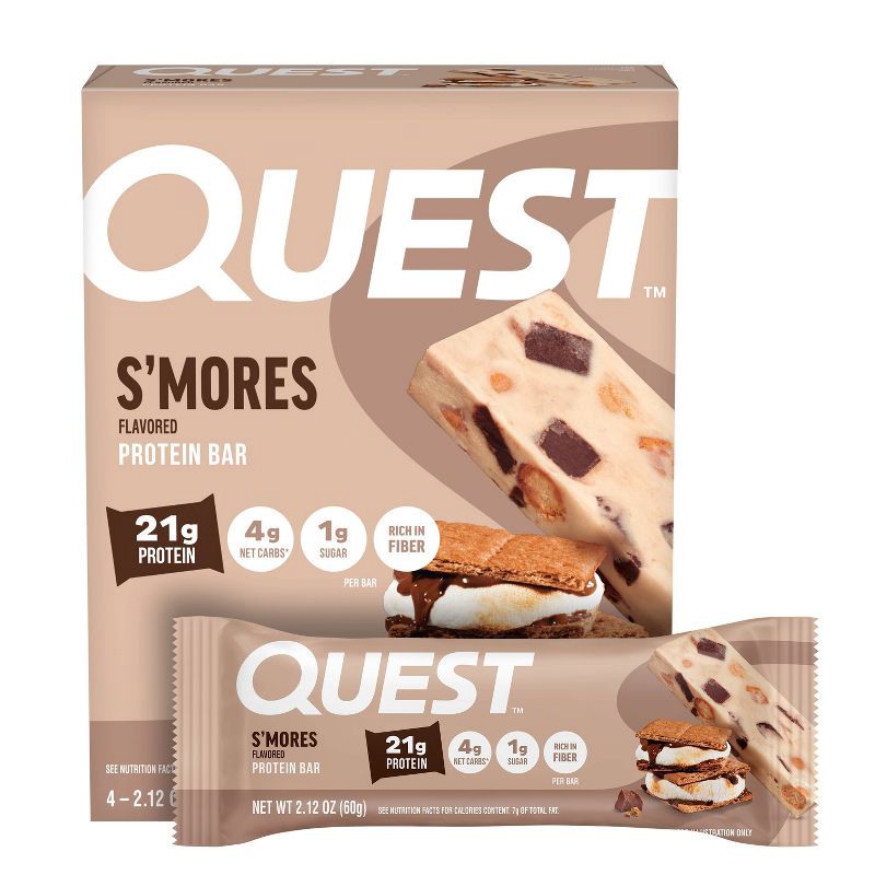 slide 1 of 7, Quest Nutrition S'mores Whey Protein Bars - 21g Protein - 4ct: Chewy, Ready to Eat, 8.5oz Net Weight, 21 gram, 4 ct, 8.5 oz
