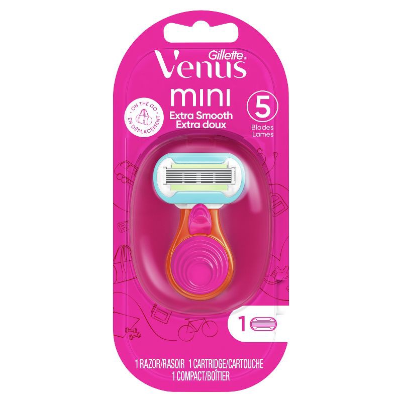 slide 2 of 15, Venus Mini Extra Smooth On The Go Women's Razor + 1 Razor Blade Refill + 1 Travel Case - Trial Size, 1 ct