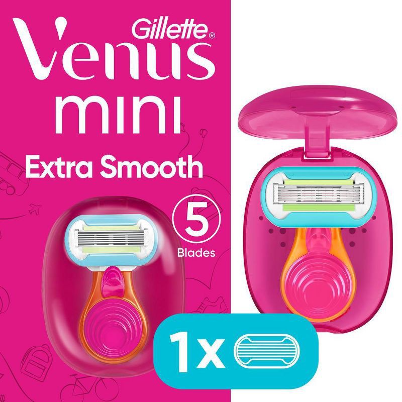 slide 1 of 15, Venus Mini Extra Smooth On The Go Women's Razor + 1 Razor Blade Refill + 1 Travel Case - Trial Size, 1 ct