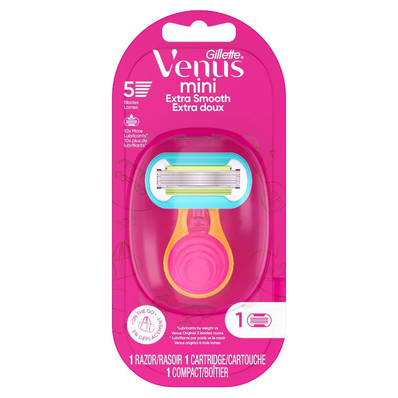 slide 2 of 9, Venus Mini Extra Smooth On The Go Women's Razor + 1 Razor Blade Refill + 1 Travel Case - Trial Size, 1 ct