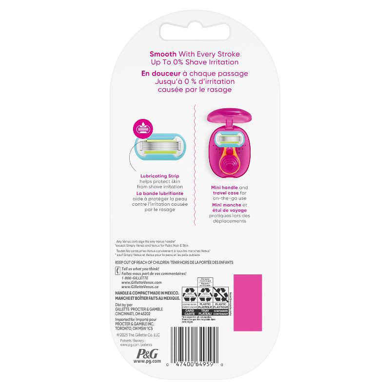 slide 9 of 9, Venus Mini Extra Smooth On The Go Women's Razor + 1 Razor Blade Refill + 1 Travel Case - Trial Size, 1 ct