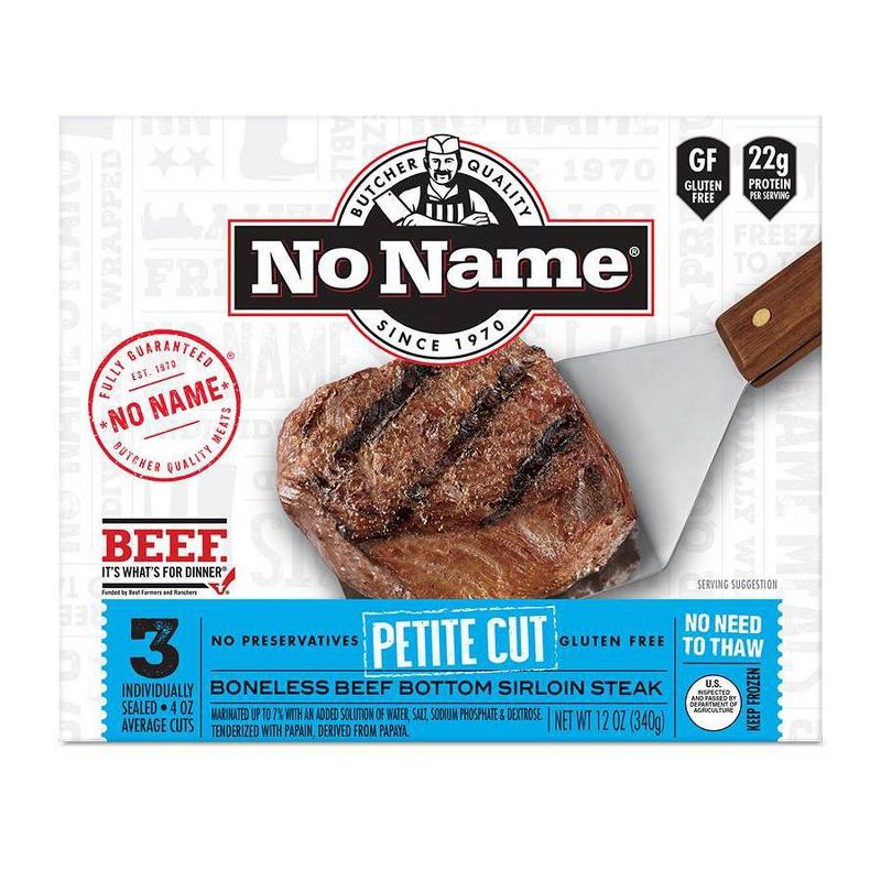 slide 1 of 3, No Name Petite Sirloin Steaks - Frozen - 12oz/3ct, 3 ct; 12 oz