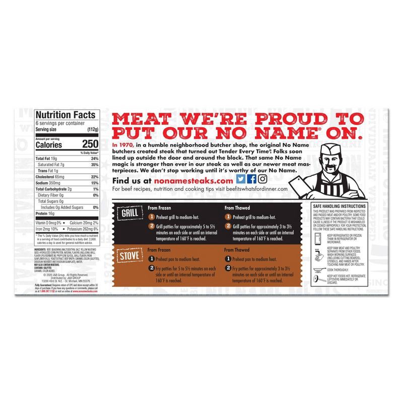 slide 2 of 3, No Name Steakhouse Burger Patties - Frozen - 24oz/6ct, 6 ct; 24 oz