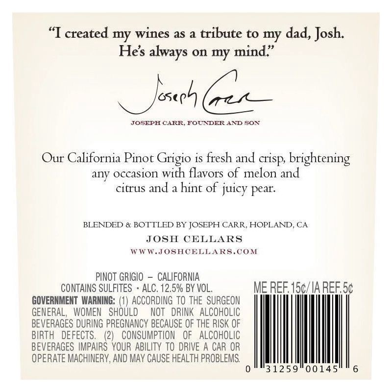 slide 7 of 7, Josh Cellars Josh Pinot Grigio White Wine - 750ml Bottle, 750 ml