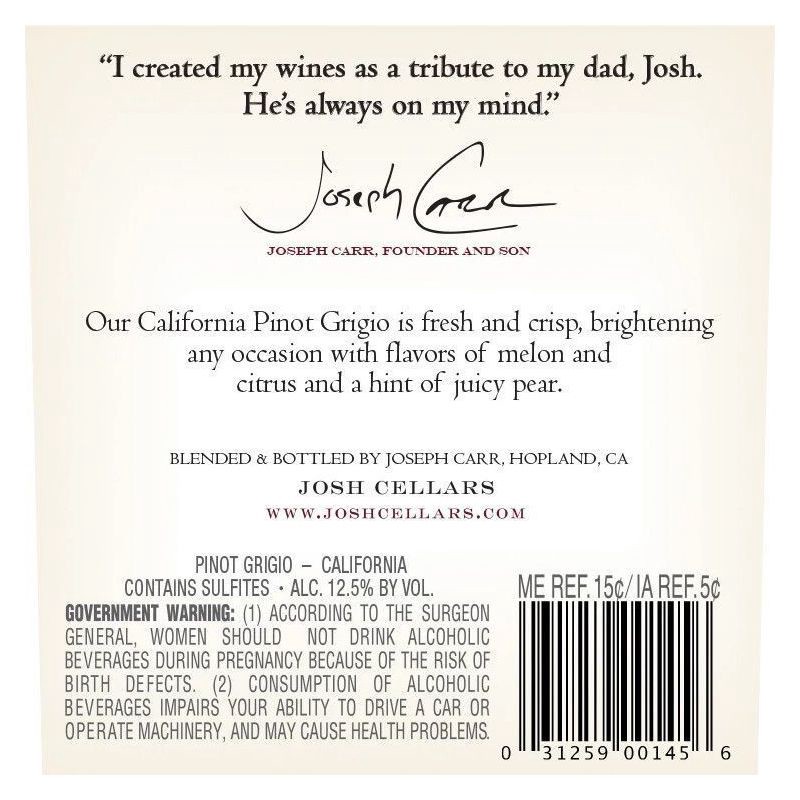 slide 9 of 9, Josh Cellars Josh Pinot Grigio White Wine - 750ml Bottle, 750 ml