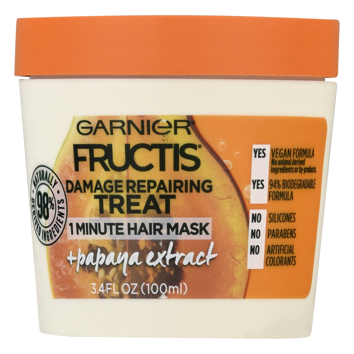 slide 3 of 9, Garnier Damage Repairing Treat Papaya Extract Hair Mask, 3.4 fl oz