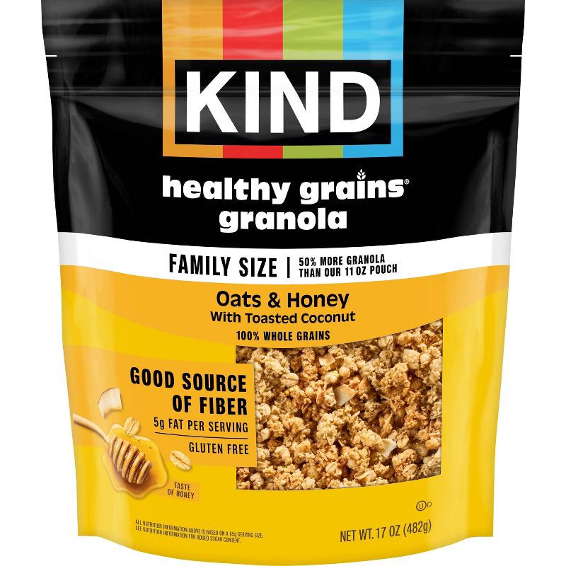 slide 1 of 9, KIND Oats & Honey Clusters Granola - 17oz: No Certified Synthetic Colors, Coconut, 17 oz