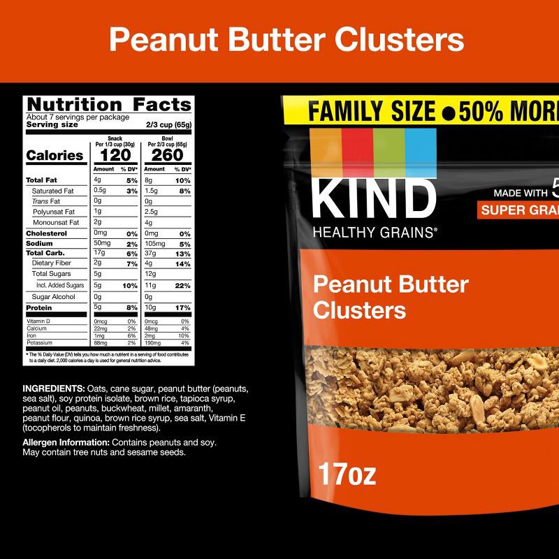 slide 4 of 7, KIND Peanut Butter Whole Grain Clusters Granola - 17oz, 17 oz