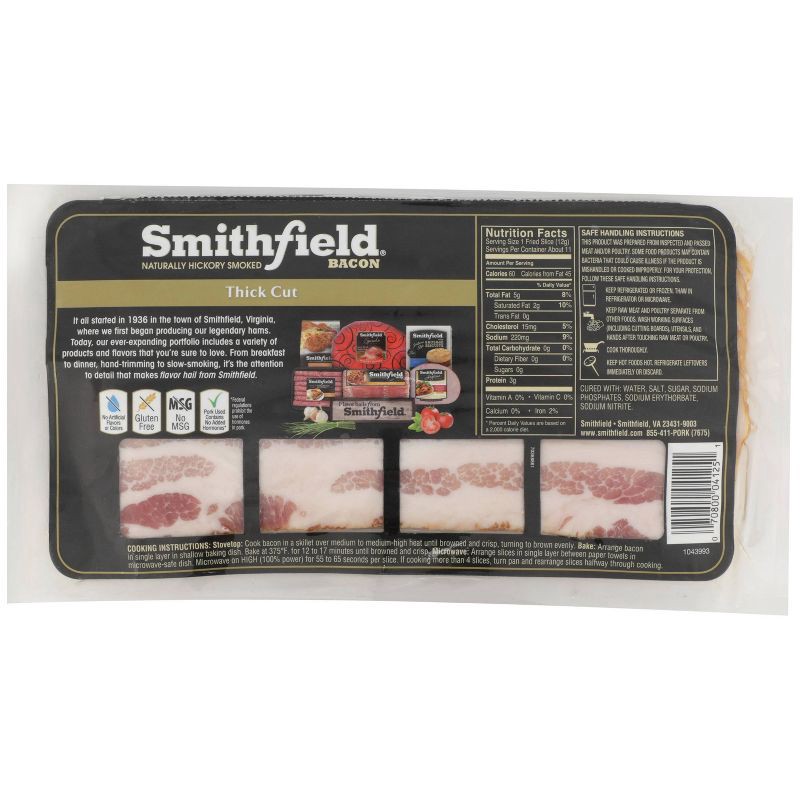 slide 2 of 3, Smithfield Thick Cut Hickory Smoked Bacon - 16oz, 16 oz