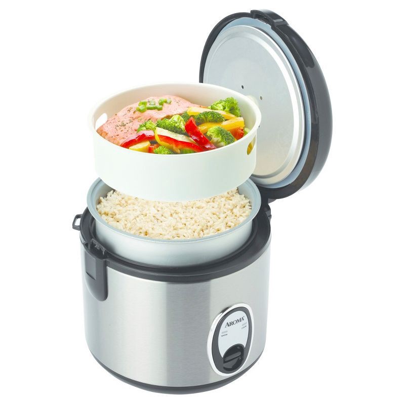 slide 2 of 10, Aroma 8 Cup Rice Cooker Stainless Steel ARC-904SB: Digital Rice Maker, Automatic Shut-Off, Reheat & Steam Functions, 1 ct