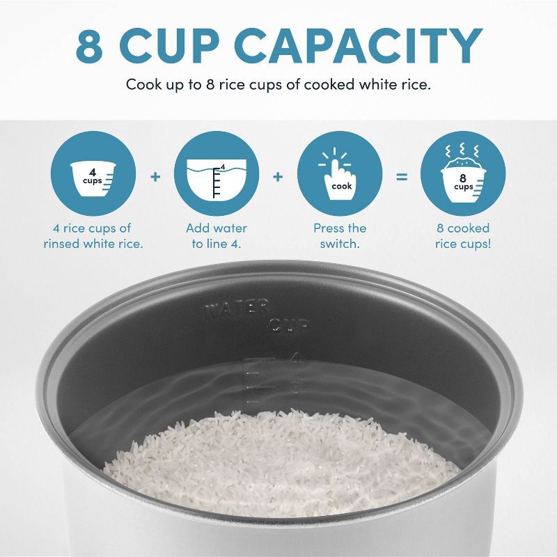slide 9 of 10, Aroma 8 Cup Rice Cooker Stainless Steel ARC-904SB: Digital Rice Maker, Automatic Shut-Off, Reheat & Steam Functions, 1 ct