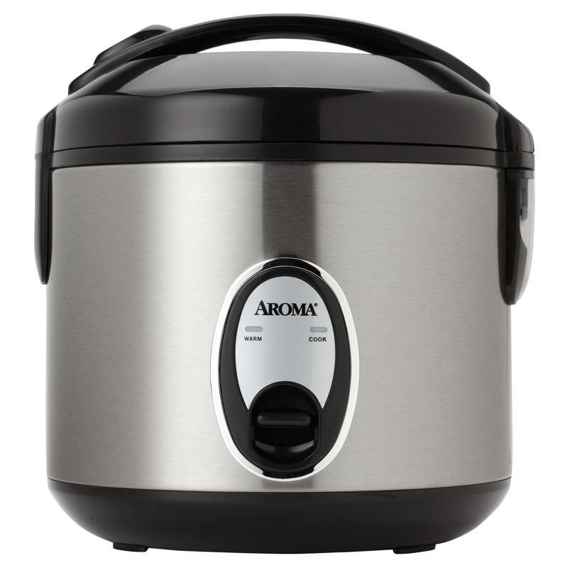 slide 1 of 10, Aroma 8 Cup Rice Cooker Stainless Steel ARC-904SB: Digital Rice Maker, Automatic Shut-Off, Reheat & Steam Functions, 1 ct