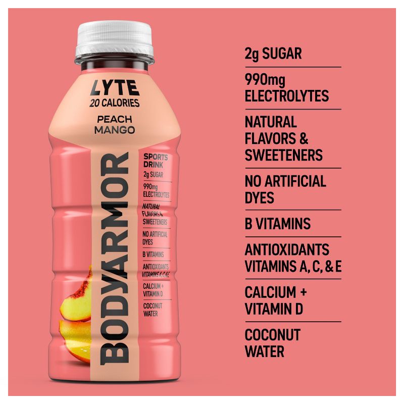 slide 2 of 6, BODYARMOR LYTE Peach Mango - 16 fl oz Bottle, 16 fl oz