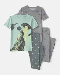 Carter's Boys Dinosaur 100% Cotton Snug Fit 4-Piece Pajama Set - Green/Grey, Size 14