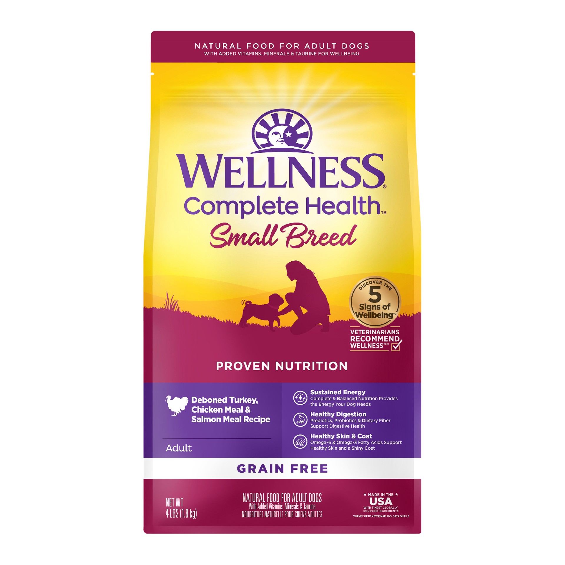 slide 1 of 5, Wellness Complete Health Natural Grain Free Dry Small Breed Dog Food, Turkey, Chicken & Salmon, 4-Pound Bag, 1 ct