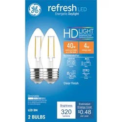 GE Household Lighting GE 2pk 40W Refresh LED Decorative Light Bulbs Daylight