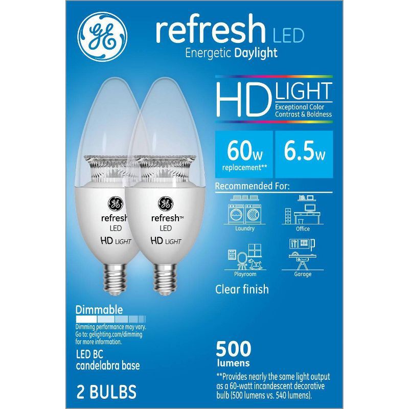 slide 1 of 4, General Electric GE 2pk 5.5W 60W Equivalent Refresh LED HD Light Bulbs Daylight Clear, 2 ct