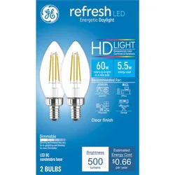 GE Household Lighting GE 2pk 60W Refresh HD LED Decorative Light Bulbs Daylight