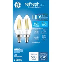 GE Household Lighting GE 2pk 60W Refresh HD LED Decorative Light Bulbs Daylight