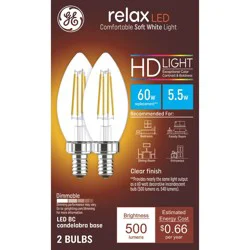 GE Household Lighting GE 2pk 60W Relax LED Decorative Light Bulbs Soft White