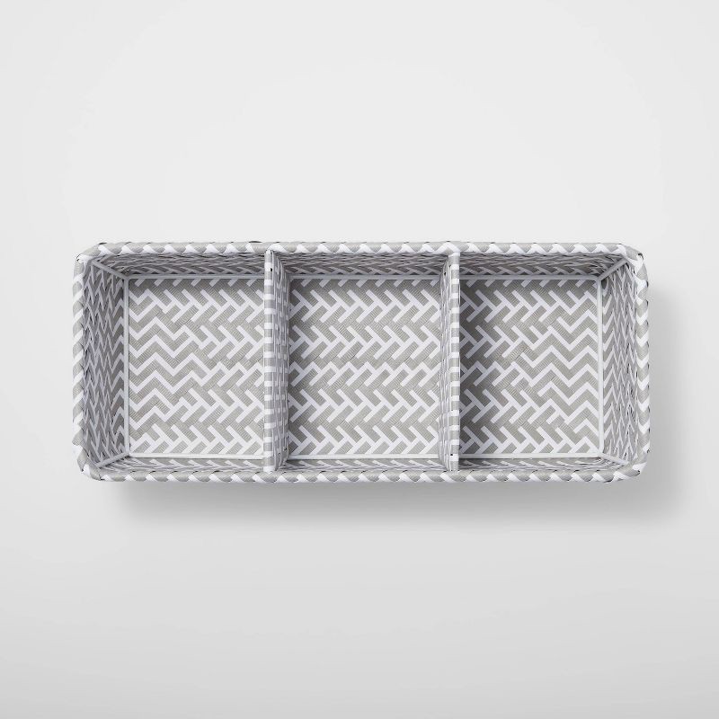 slide 1 of 3, Small Rectangle 3 Compartment Woven Bin Gray/White - Brightroom, 1 ct