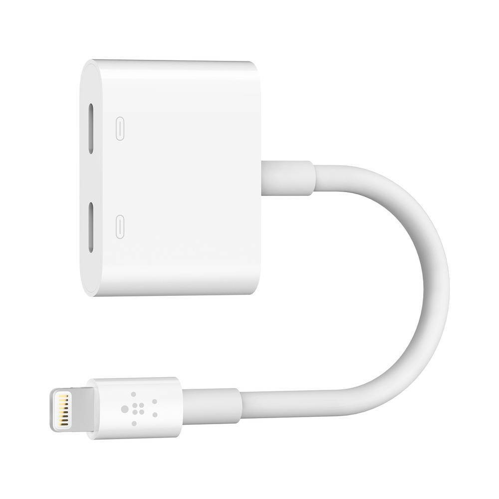 slide 1 of 4, Belkin RockStar 3.5mm Audio to TPU Lightning Audio & Charging Adapter - White, 1 ct