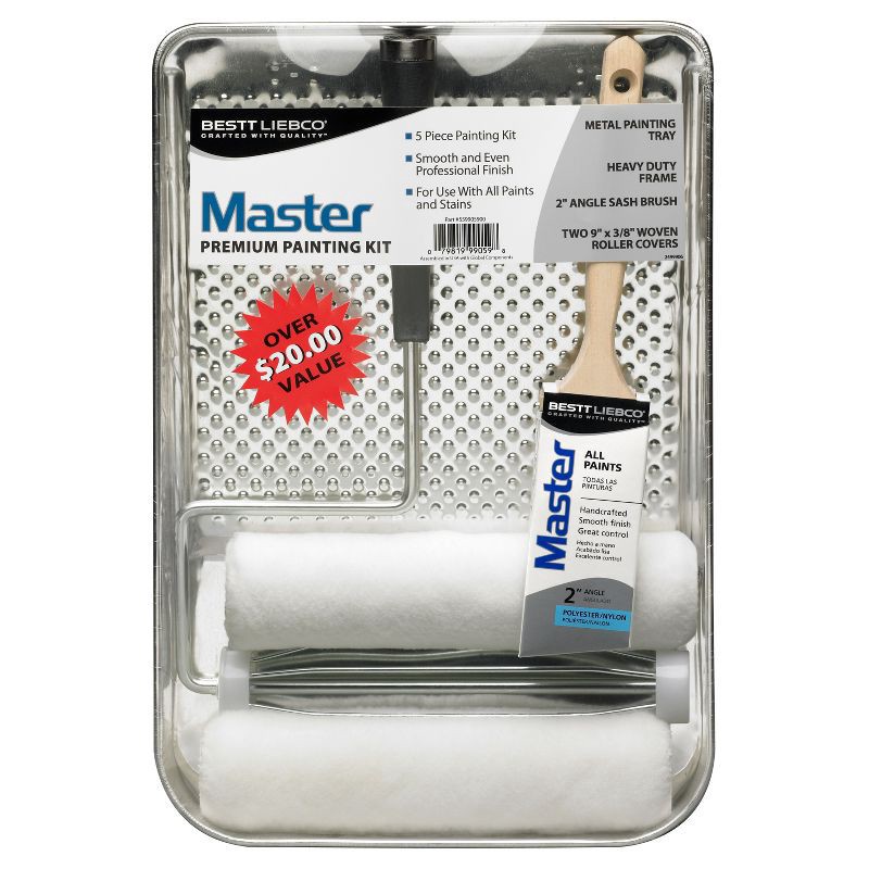slide 1 of 1, Master Painting Kit 9": Paint Roller & Angle Brushes for Walls, 5-Piece Set, 1 ct