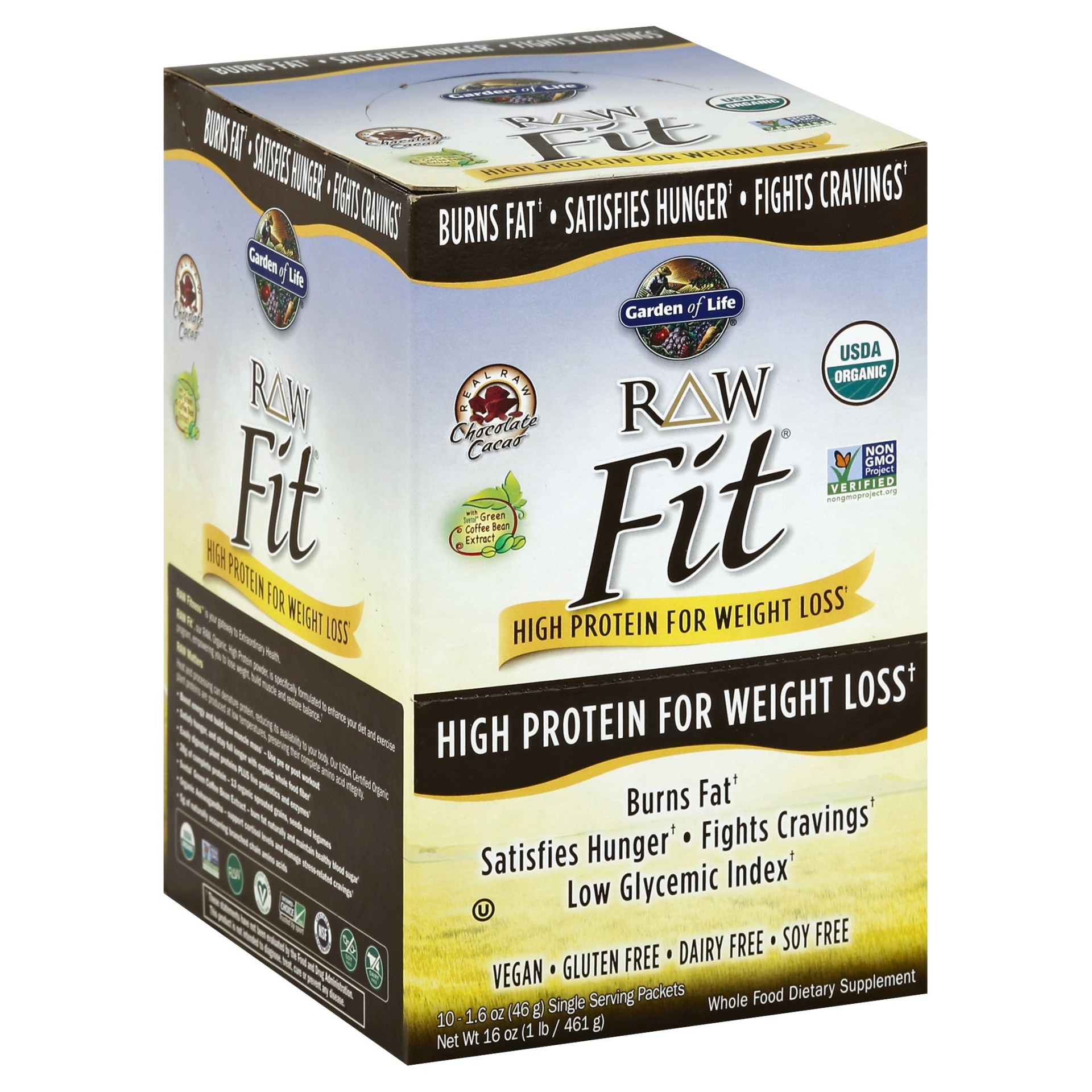 slide 1 of 1, Garden of Life Raw Fit Chocolate Cacao Protein Powder, 10 ct; 1.6 oz