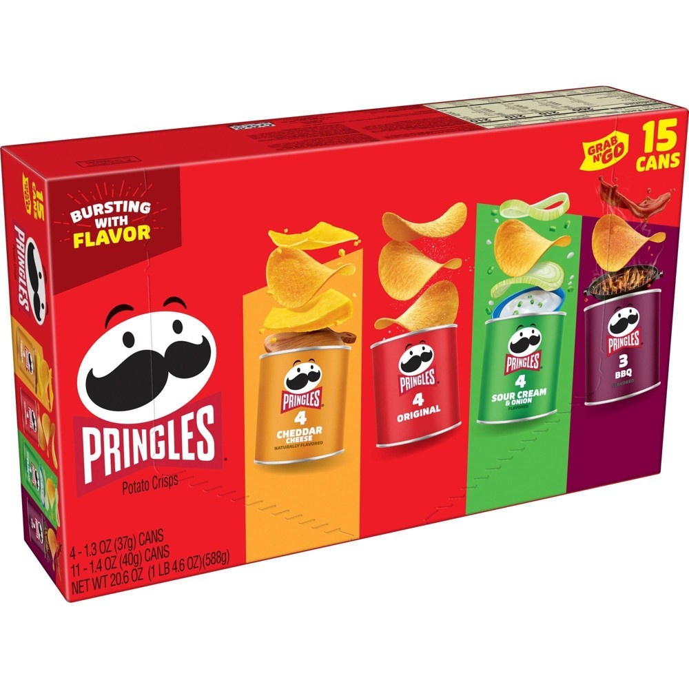 slide 5 of 10, Pringles Grab & Go Variety Pack Potato Crisps Chips, 20.6 oz, 15 ct