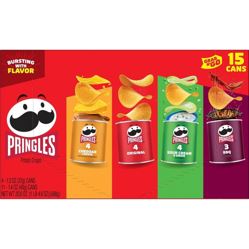 slide 6 of 10, Pringles Grab & Go Variety Pack Potato Crisps Chips, 20.6 oz, 15 ct