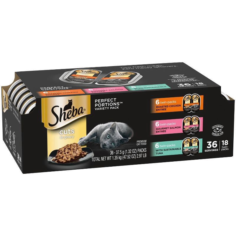 slide 3 of 5, Sheba Perfect Portions Cuts In Gravy Chicken, Salmon & Tuna Entrée Premium Adult Wet Cat Food - 2.6oz/18ct Variety Pack, 2.6 oz, 18 ct