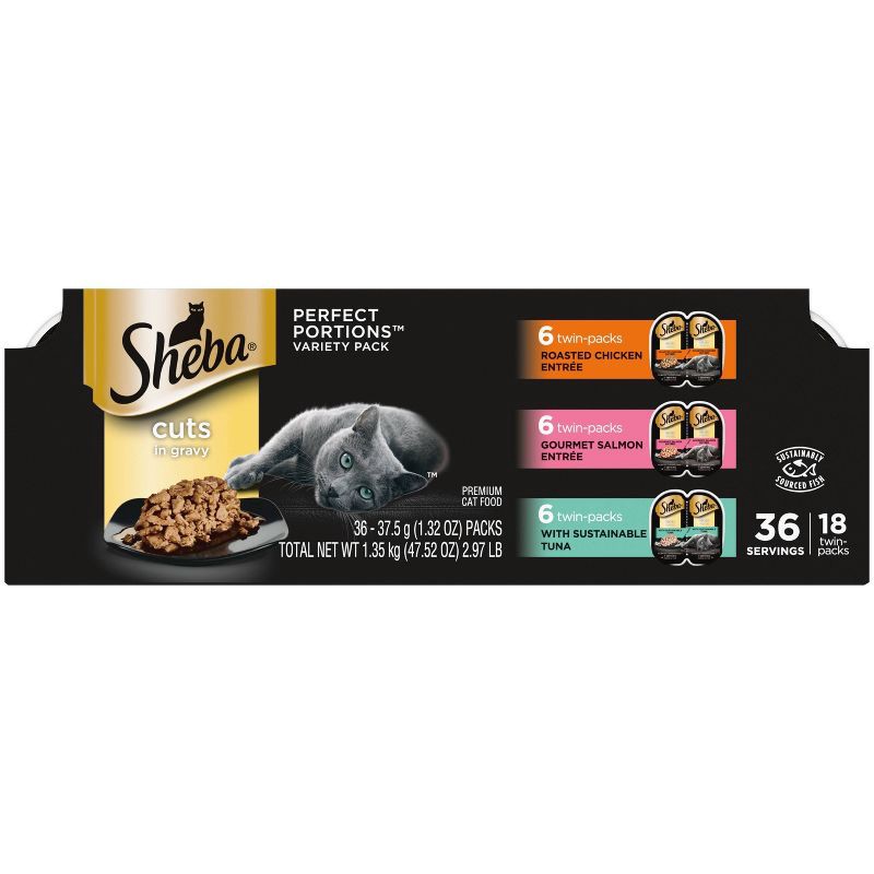 slide 1 of 5, Sheba Perfect Portions Cuts In Gravy Chicken, Salmon & Tuna Entrée Premium Adult Wet Cat Food - 2.6oz/18ct Variety Pack, 2.6 oz, 18 ct