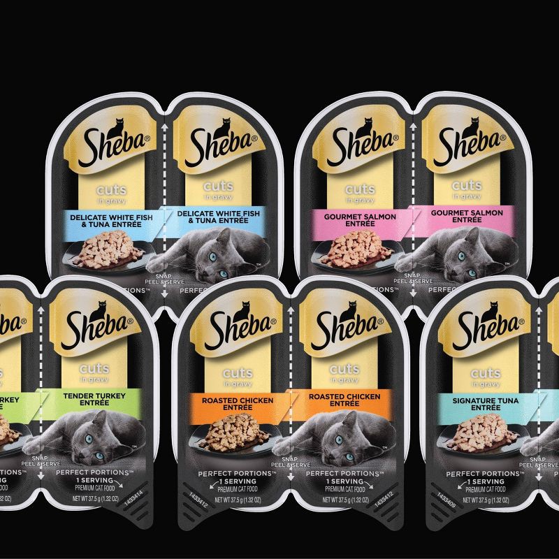 slide 5 of 5, Sheba Perfect Portions Cuts In Gravy Chicken, Salmon & Tuna Entrée Premium Adult Wet Cat Food - 2.6oz/18ct Variety Pack, 2.6 oz, 18 ct