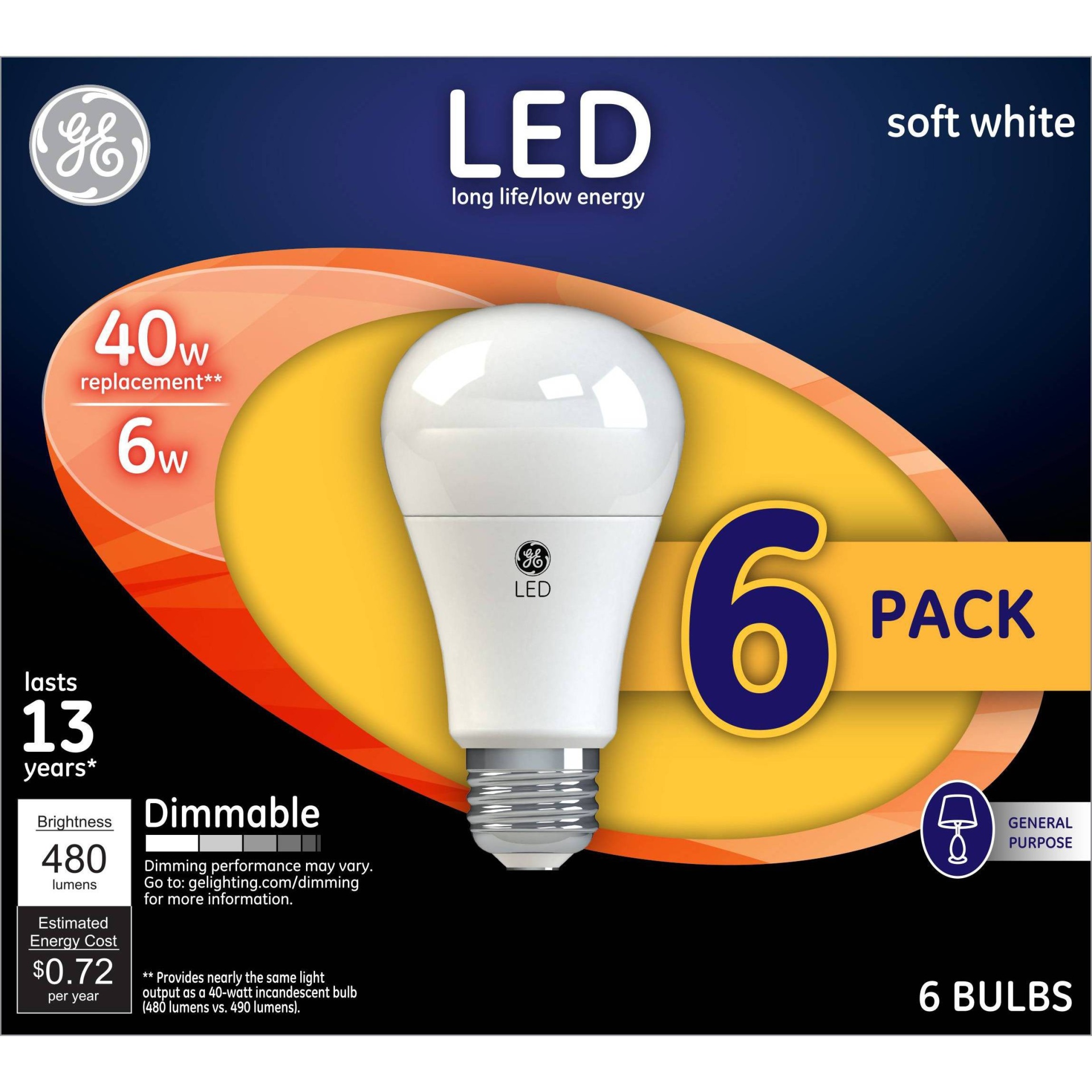 slide 1 of 5, GE Household Lighting General Electric 40W LED Light Bulb Aline 6pack White, 6 ct