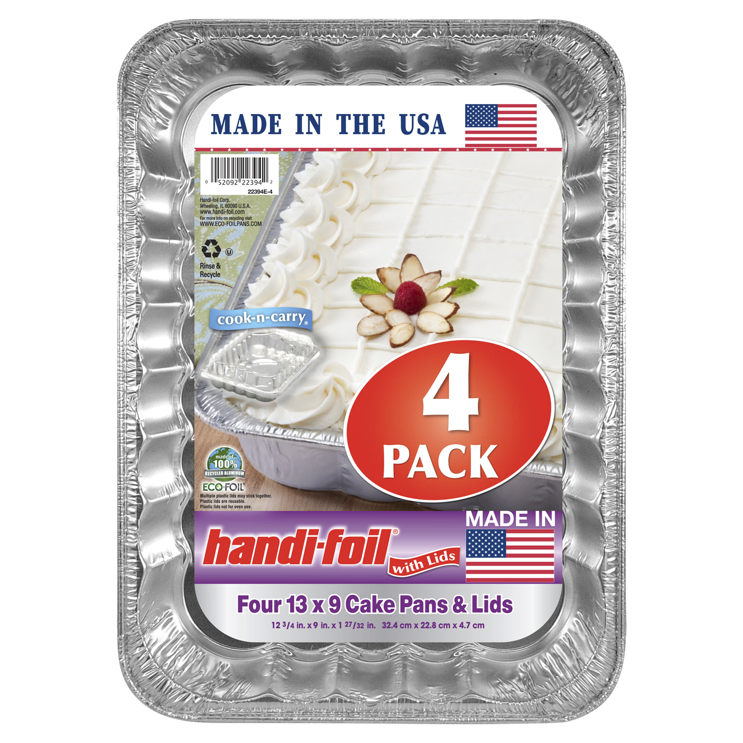 slide 1 of 1, Handi-foil 13 x 9 Cake Pans & Lids 4 Each, 4 ct