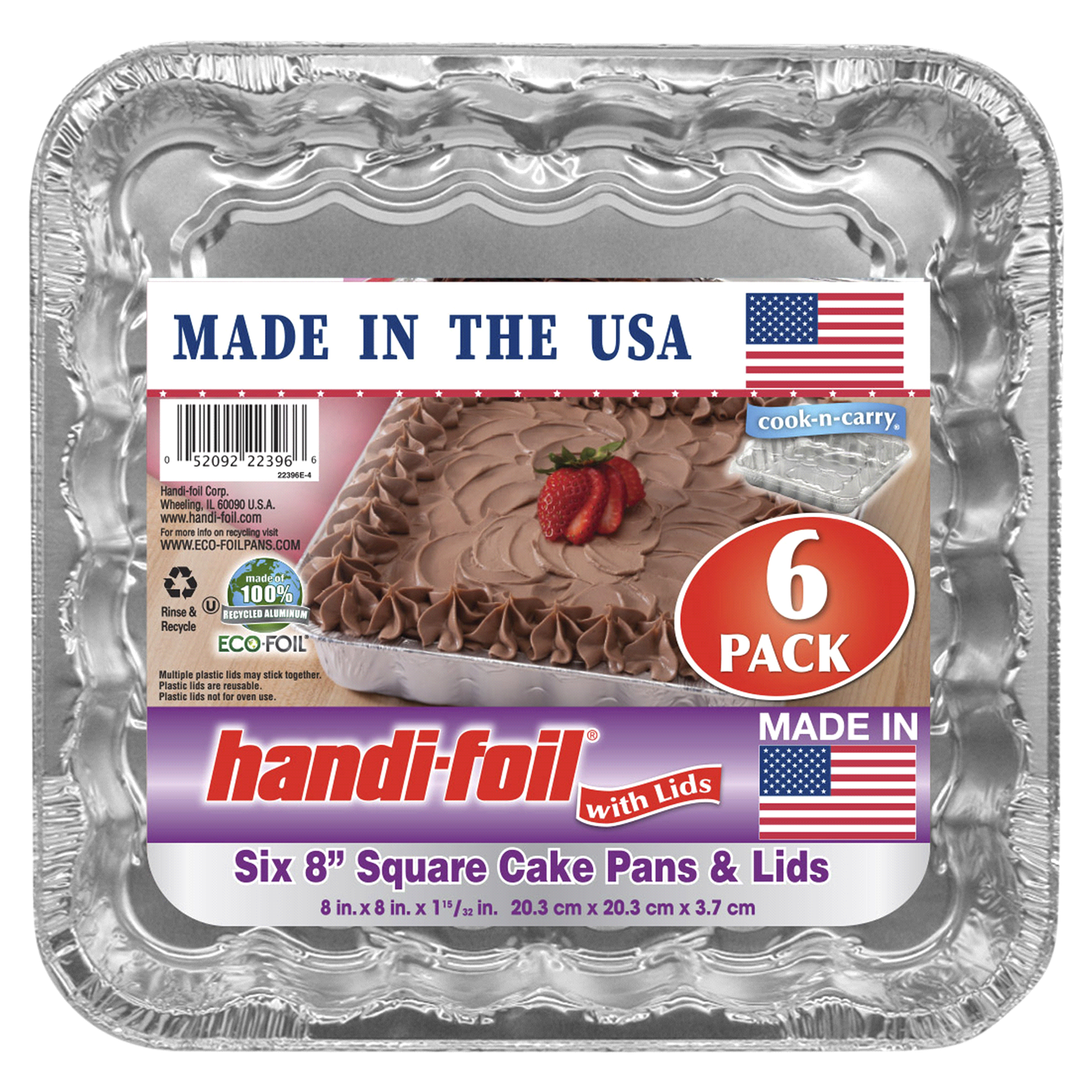 slide 1 of 1, Handi-foil 8 Inches Cake Pans & Lids 6 Pack 6 ea, 6 ct