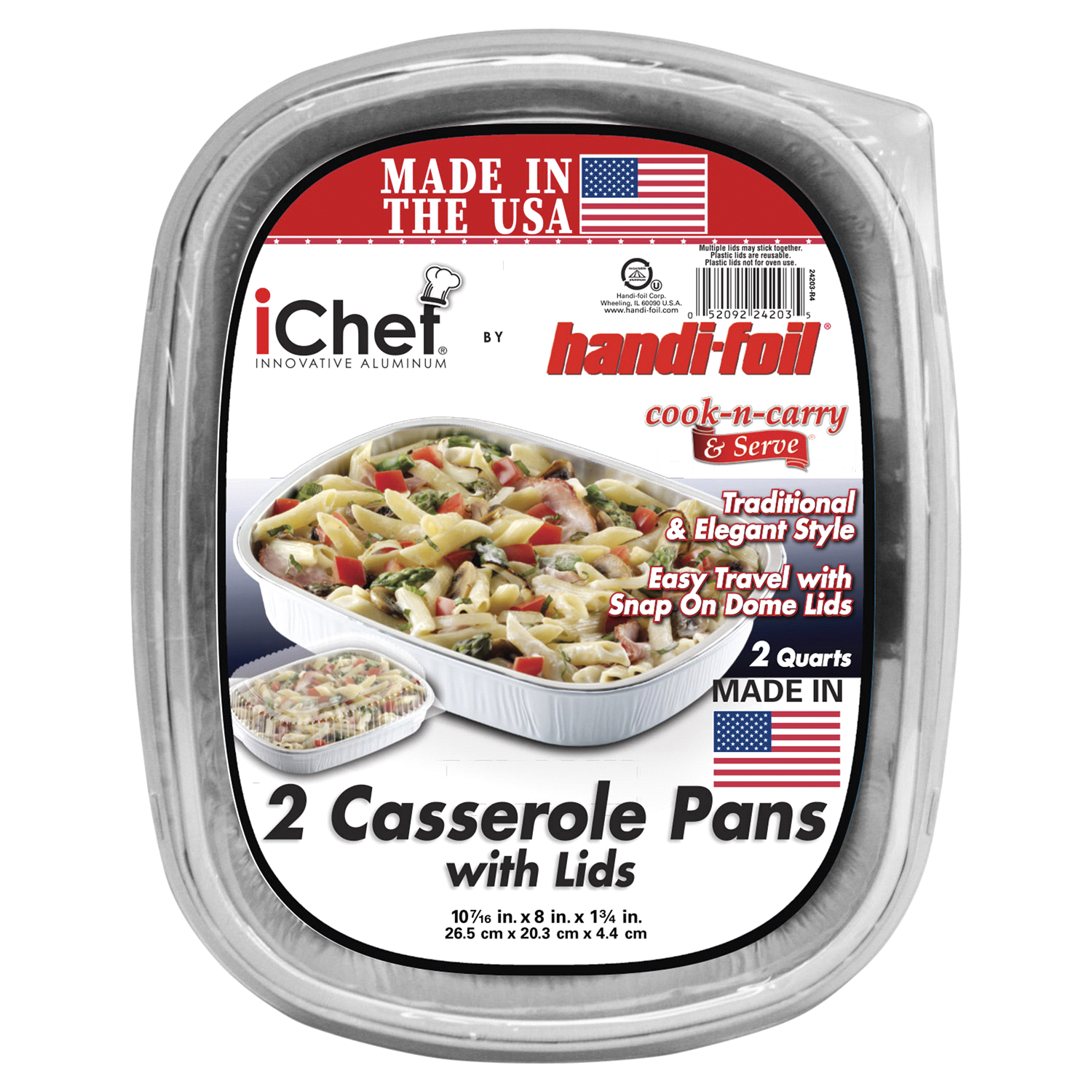 slide 1 of 1, Handi-foil Casserole Pans, with Lids, 2 Quarts, 2 ct