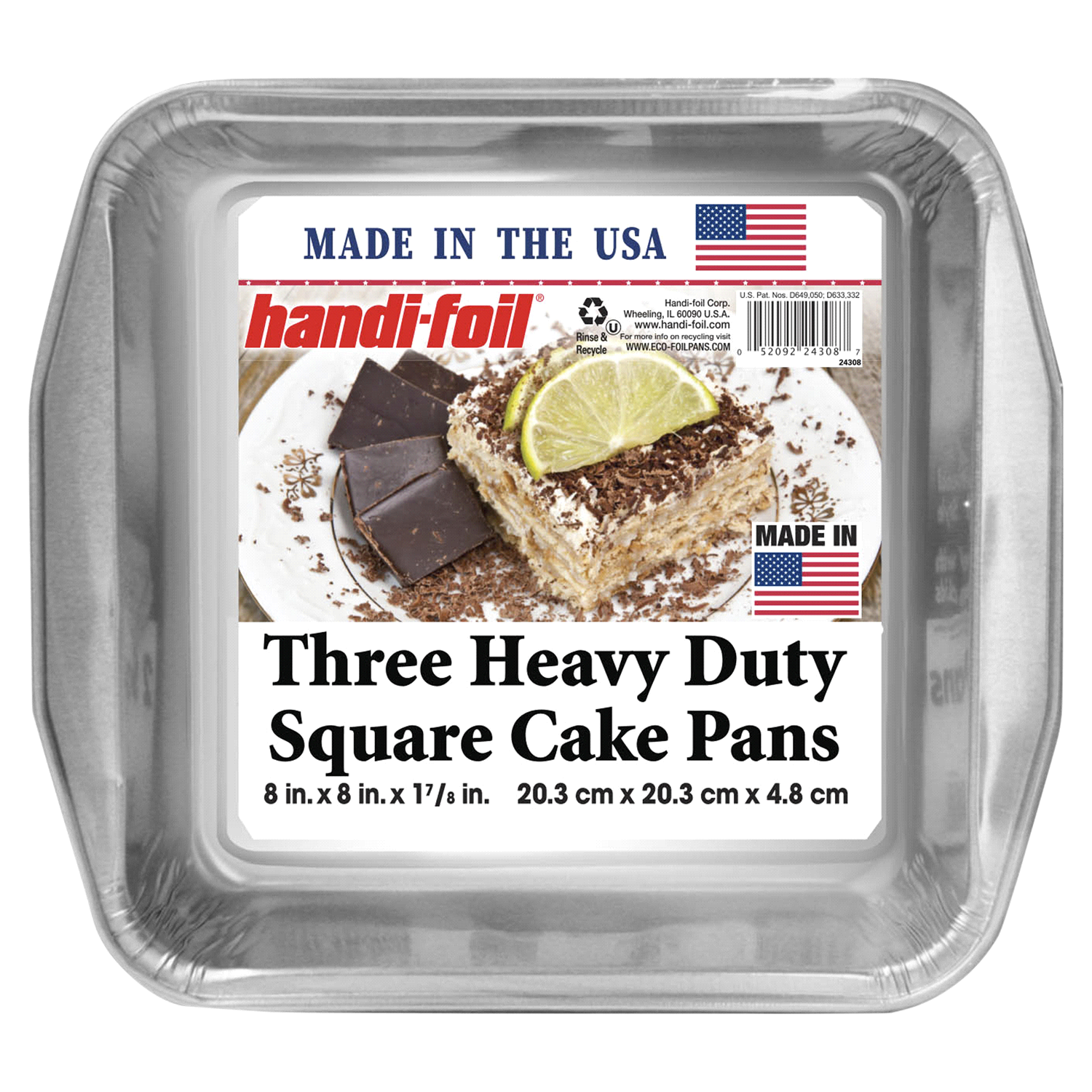slide 1 of 1, Handi-foil Heavy Duty Square Cake Pans 3 Each, 3 ct