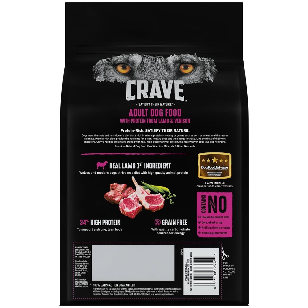 slide 2 of 4, Crave Grain Free High Protein with Protein from Lamb and Venison Adult Premium Dry Dog Food - 4lbs, 4 lb