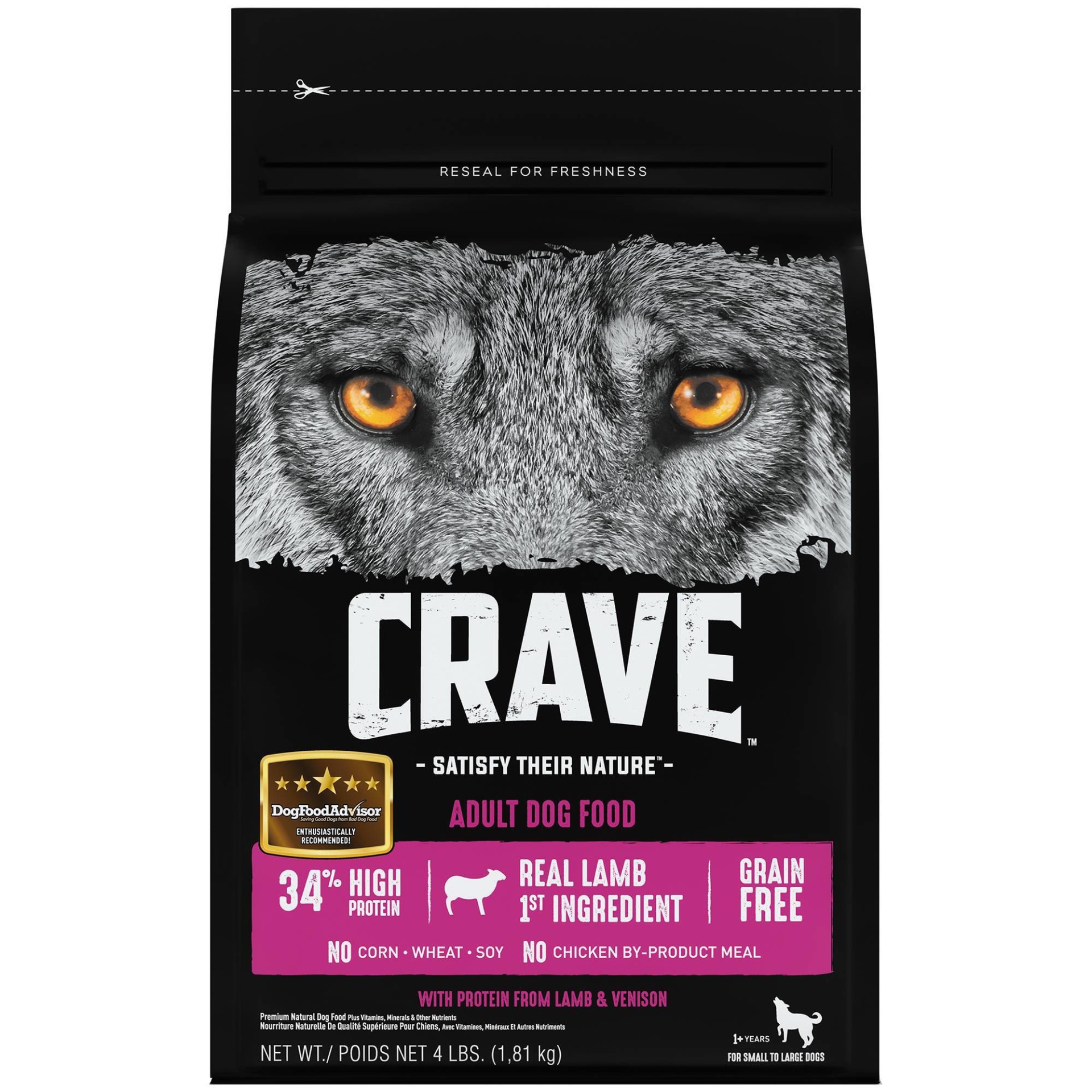 slide 1 of 4, Crave Grain Free High Protein with Protein from Lamb and Venison Adult Premium Dry Dog Food - 4lbs, 4 lb