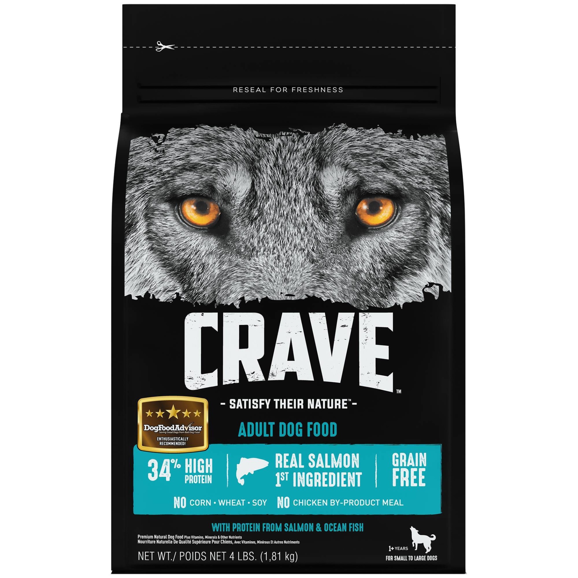 slide 1 of 4, Crave Grain Free High Protein with Protein From Salmon & Ocean Fish Adult Premium Dry Dog Food - 4lbs, 4 lb