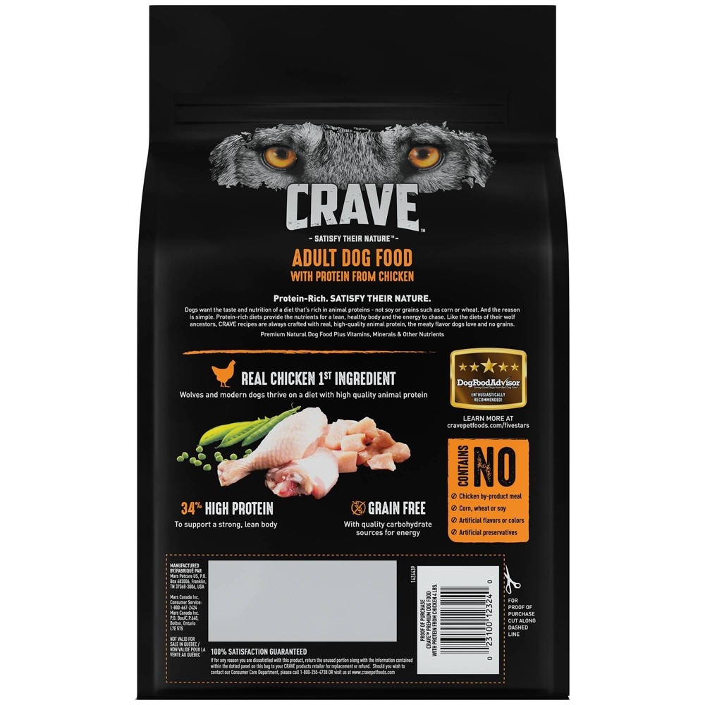 slide 4 of 4, Crave Grain Free High Protein with Protein From Chicken Adult Premium Dry Dog Food - 4lbs, 4 lb
