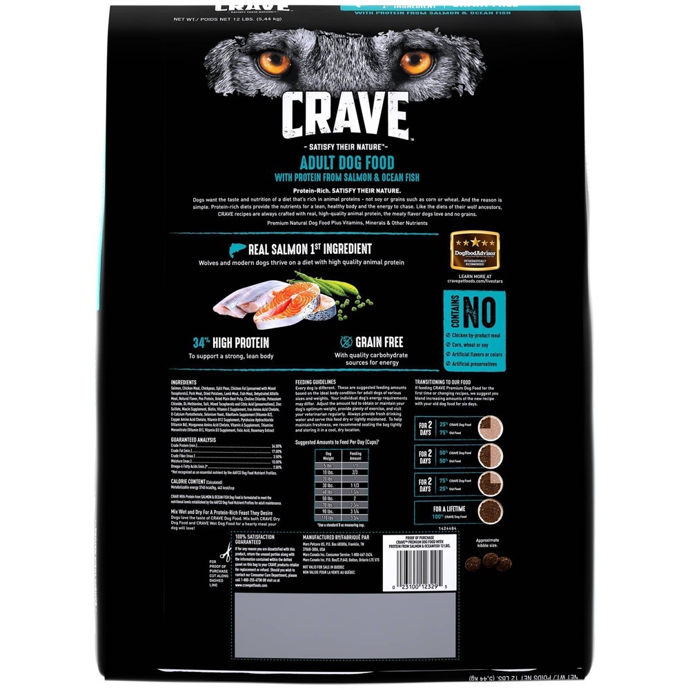 slide 2 of 4, Crave Grain Free High Protein with Protein From Salmon & Ocean Fish Adult Premium Dry Dog Food - 12lbs, 12 lb