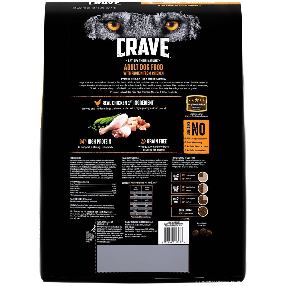 slide 2 of 4, Crave Grain Free High Protein with Protein From Chicken Adult Premium Dry Dog Food - 12lbs, 12 lb