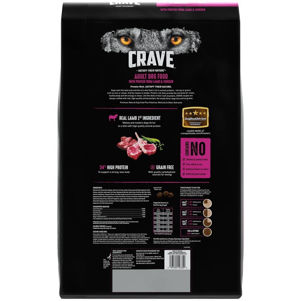 slide 2 of 4, Crave Grain Free High Protein with Protein from Lamb and Venison Adult Premium Dry Dog Food - 22lbs, 22 lb