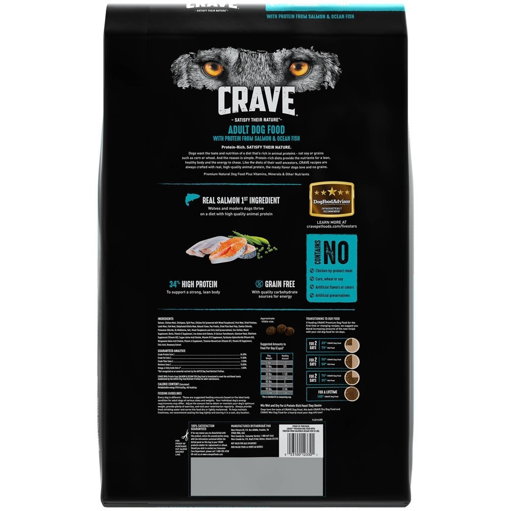 slide 2 of 4, Crave Grain Free Adult Dry Dog Food with Protein From Salmon and Ocean Fish - 22lbs, 22 lb